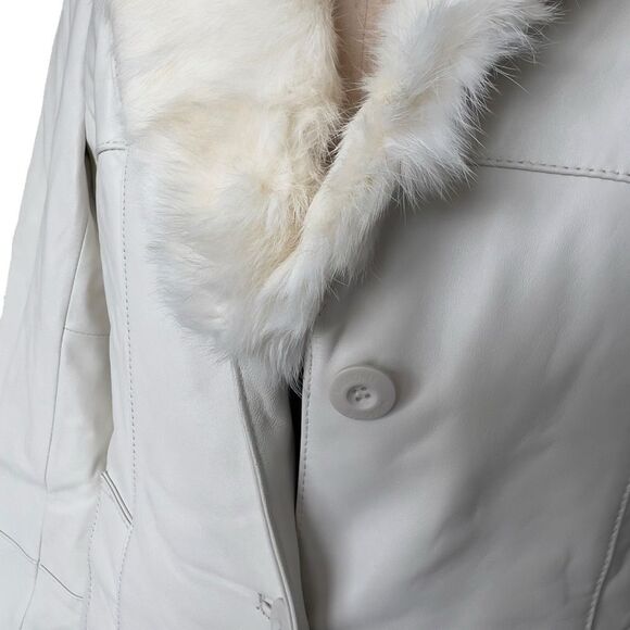 WILSON LEATHER Vintage White Coat with Faux Fur Collar Size L - Picture 7 of 9